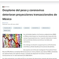 Desplome del peso y coronavirus deterioran proyecciones transaccionales de Mxico